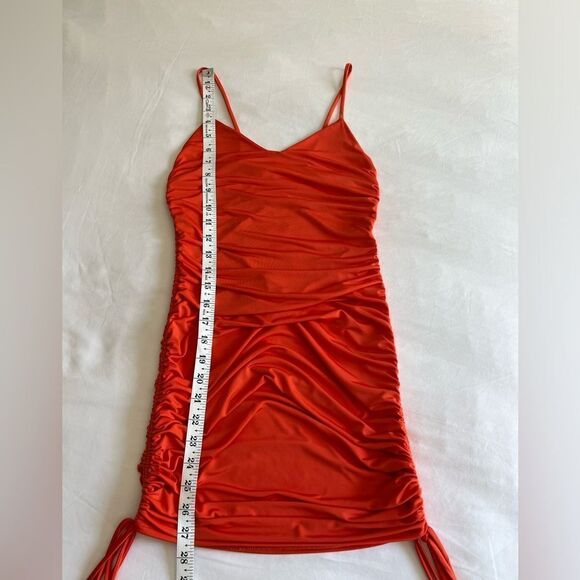 Bright Orange Ruched Side Mini Dress - Picture 8 of 8